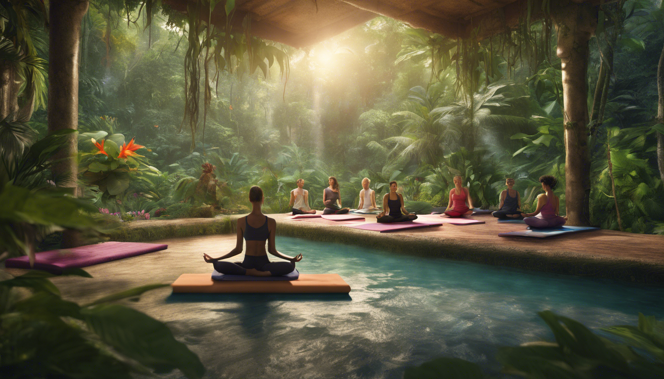 détendez-vous lors d'une séance de yoga en pleine nature tropicale, pour une expérience de bien-être et de connexion avec la nature.