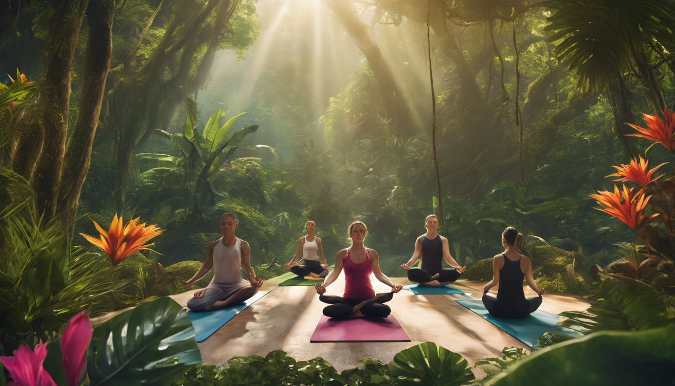 profitez d'une séance de yoga relaxante en pleine nature tropicale pour vous ressourcer et vous détendre.